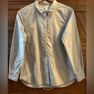 Garnet Hill Essential Polka Dot Grey Button Down Cotton Top size 10